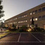 Achterzijde van nieuwbouw appartementen The Springs met parkeerplaatsen